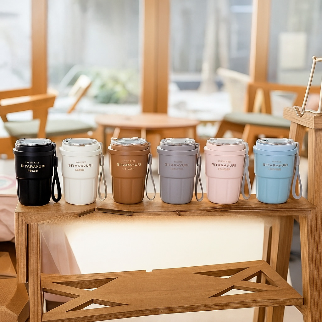 SITARAYURI Double-Walled Travel Mug – 380ml, Dual-Mode